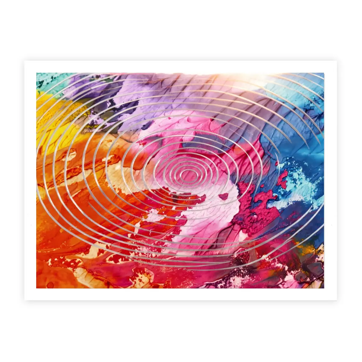 Modern Abstract Canvas Wall Art with White Frame - Colorful Spiral Painting for Living Room, Bedroom & Office Decor (Digital Print, Lightweight)