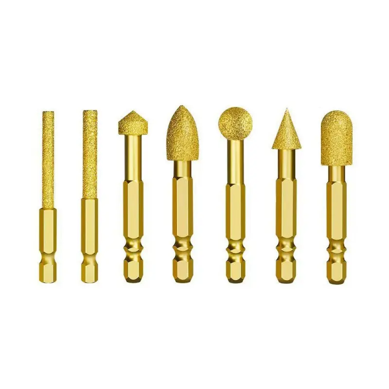 7pcs Diamond Grinding Burr Set, Tungsten Carbide Drill Bits, Wear Resistant, Fits Metal Stone Glass, Power Tool Accessories