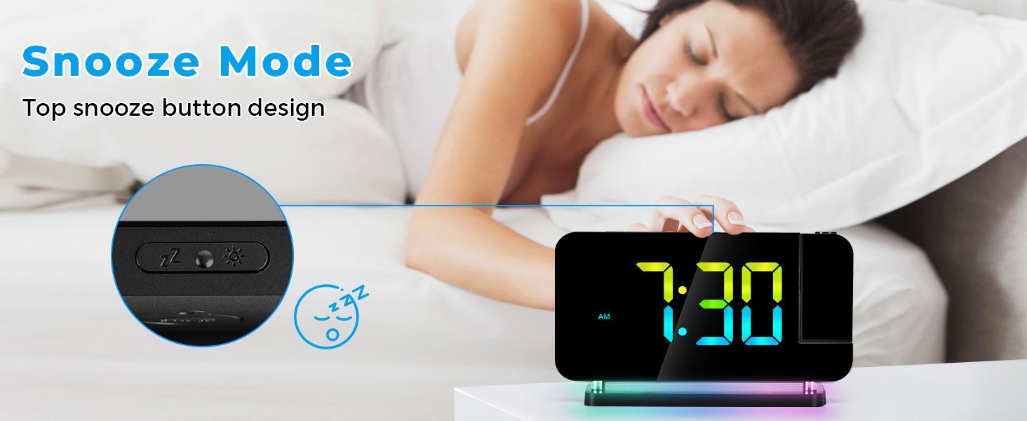 STANDARD GOODS 3C9--MPP024   Projection Alarm Clock, 7.4 in Digital Mirror Clocks,with 180° Rotatable Projector, RGB Night Light,USB C Charger Port, Auto Dimmer, LED Desk Clock for Bedroom - Black