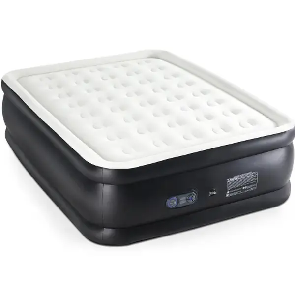 Portable Inflatable Air Bed with Storage Bag,Built in Pump Double Height Mattress,Soft Flocked Top,Camping Travel Guest Bed for Home Outdoor Use