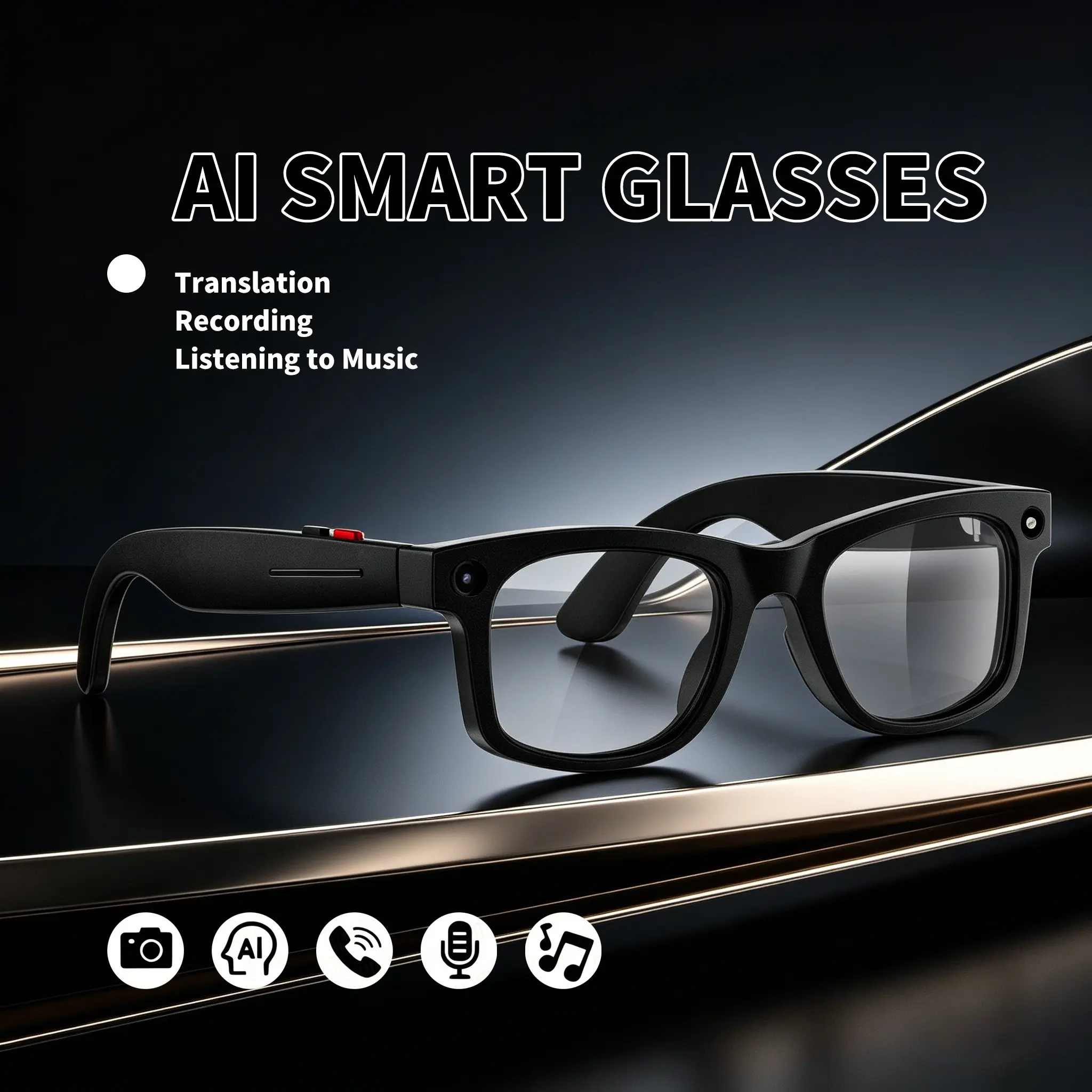 Travel Photo Taking Smart Glasses, with 2MP Camera Anti-Shake, 1080P Video Recording, 3 Lens(Sunglasses + Anti Blue Lens) Sports Glasses, Sunglasses with cameras, 270Mah Battery, Hands-free BT Calling, Music Control, AI Translation