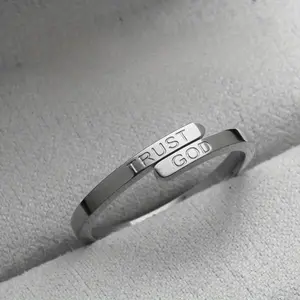 [1pc Stainless Steel "TRUST GOD" Ring] 1pc Stainless Steel Open Ring with "TRUST GOD" Engraving