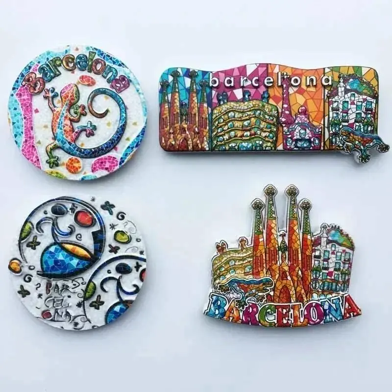 Barcelona, Spain Mosaic Tourism Commemorative Decorative Crafts Magnetic Refrigerator Magnet for Fridge Decor