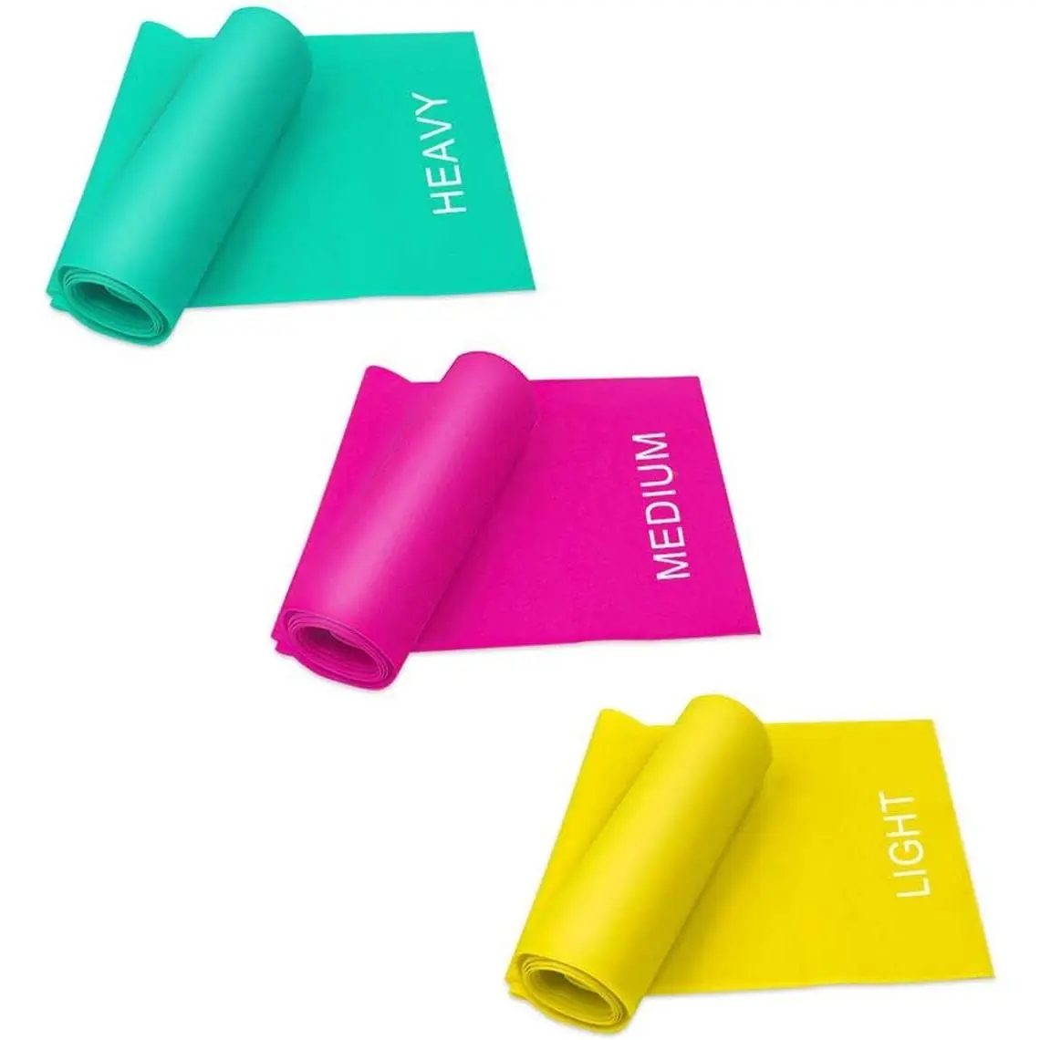 7FT Synthetic Flat Resistance Bands Set of 3 - Latex-Free, Wide Grip, Unisex Elastic Fitness Bands with Carry Bag for Pilates, Gym, Yoga (Green, Yellow, Rose Red), Flat Bands