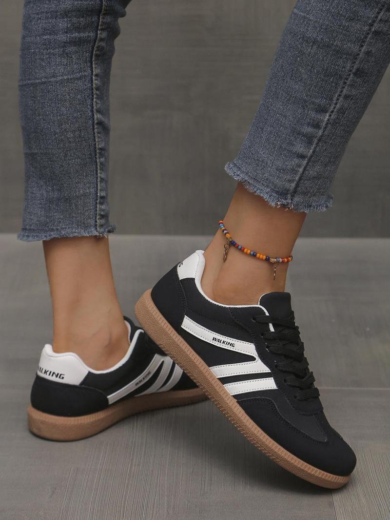 Women's Fashionable Patchwork Lace Up Low Top Casual Flat Sneakers , Casual Comfortable Sports Walking Shoes for Daily Wear, GAT Female All-match Round Toe Casual Shoes for Women & Girls