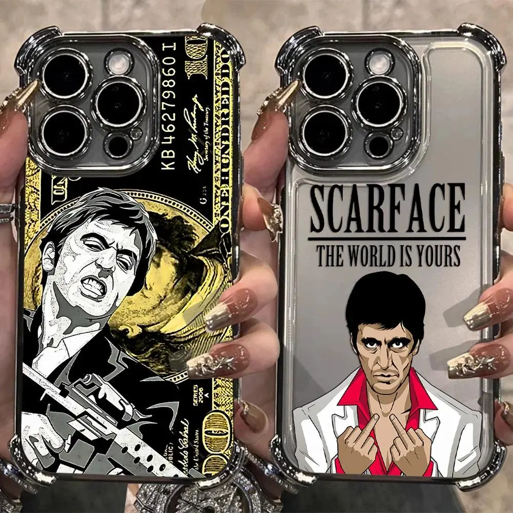 Tony Fashion Hot S-Scarface Plating Phone Case For iPhone 17 Air 16 15 14 13 12 11 Pro Max Plus and Samsung S26 S25 S24 S23 S22 Plus Ultra Anti Fall Airbag