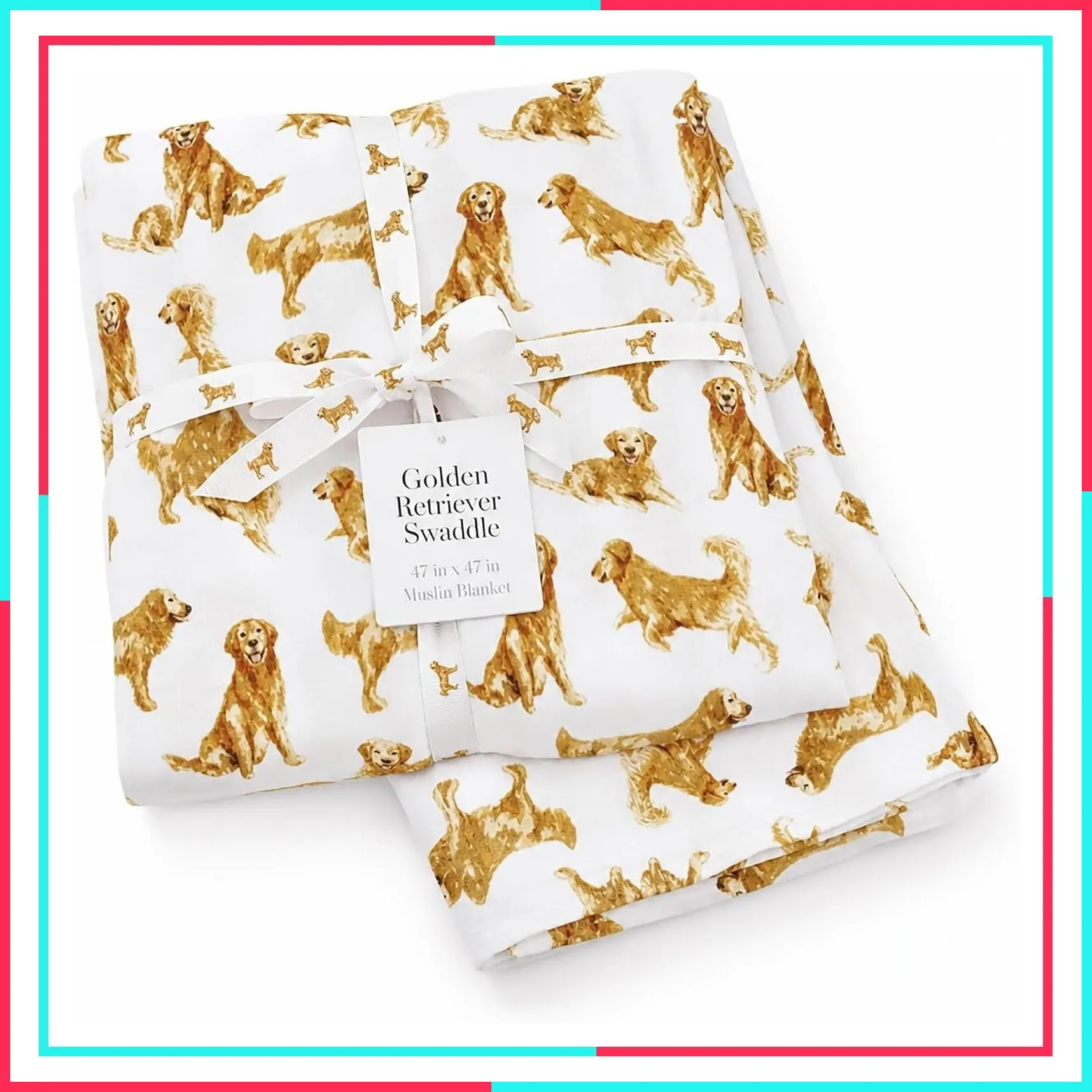 Golden Retriever Dog Print Cotton Muslin Swaddle Blanket, Soft Baby Receiving Blanket