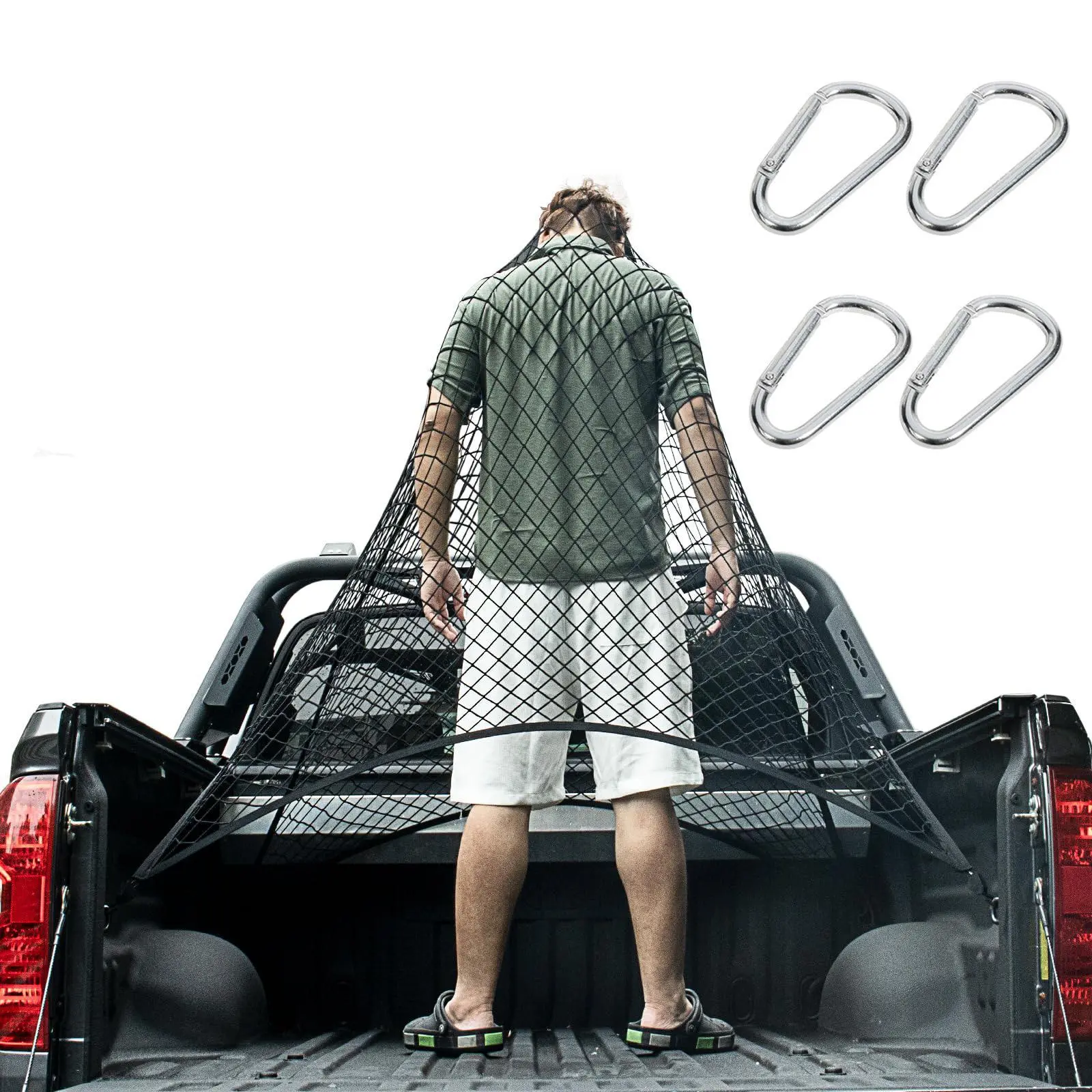 Cargo Net for Pickup Truck Bed, Trucks Cargo Net Mesh Organizer, 4'x4' Stretch to 7'x7' Highly Elastic Truck Bed Net for Camping, Trip Luggage