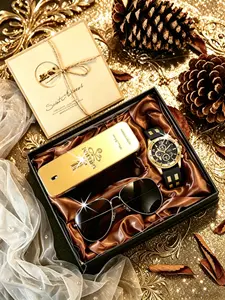 5pcs Men's Watch Sunglasses Set, Luxury Gift Box, Business Casual, Perfect for Dad, Boyfriend, Father's Day, Christmas, Graduation Gifts