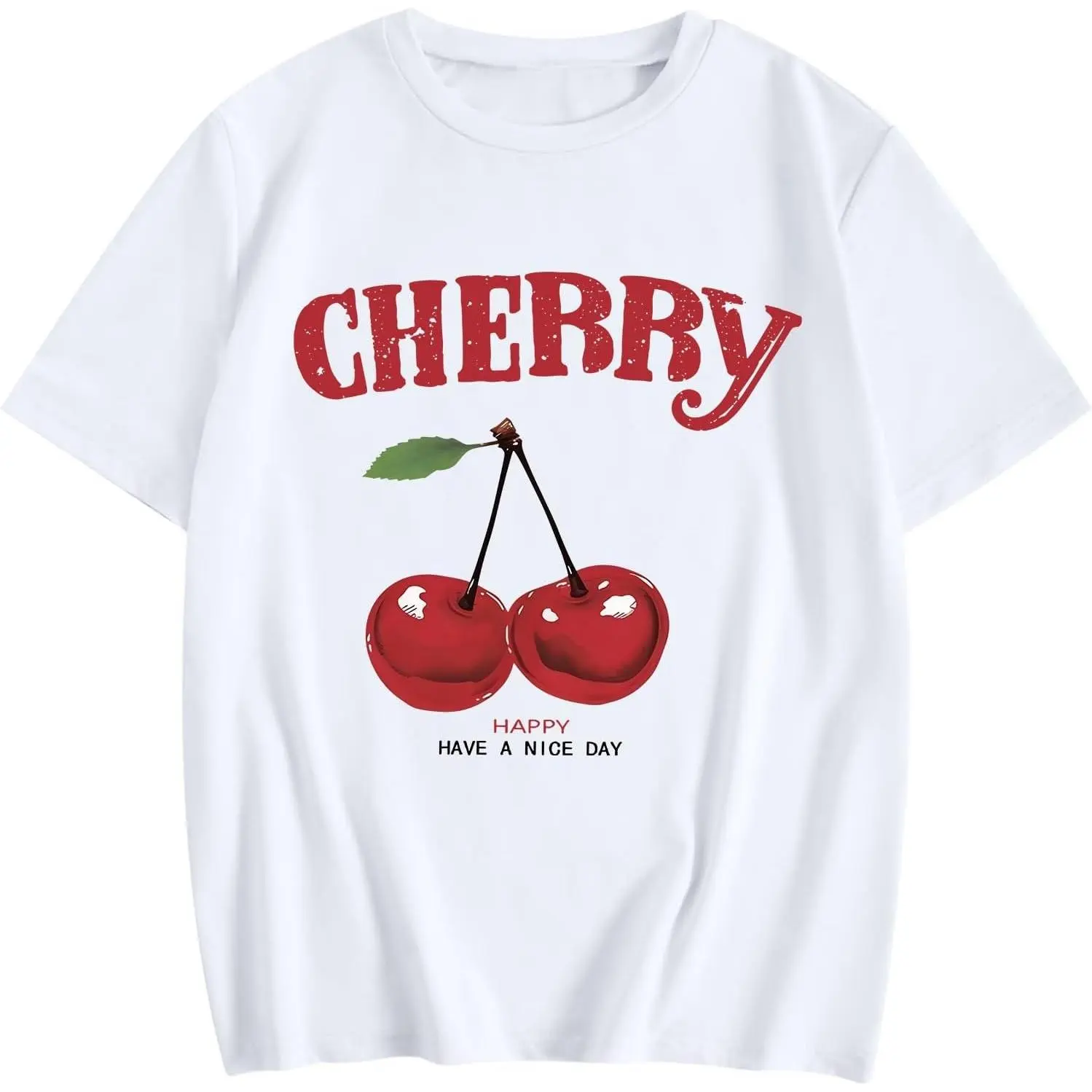 Women's Short-Sleeve Cherry Graphic Printed Shirt - Feminine, Minimalist Vibe Vintage Cute Preppy Tops for Girls, Casual Feminine Blouses, Girl, Breathable