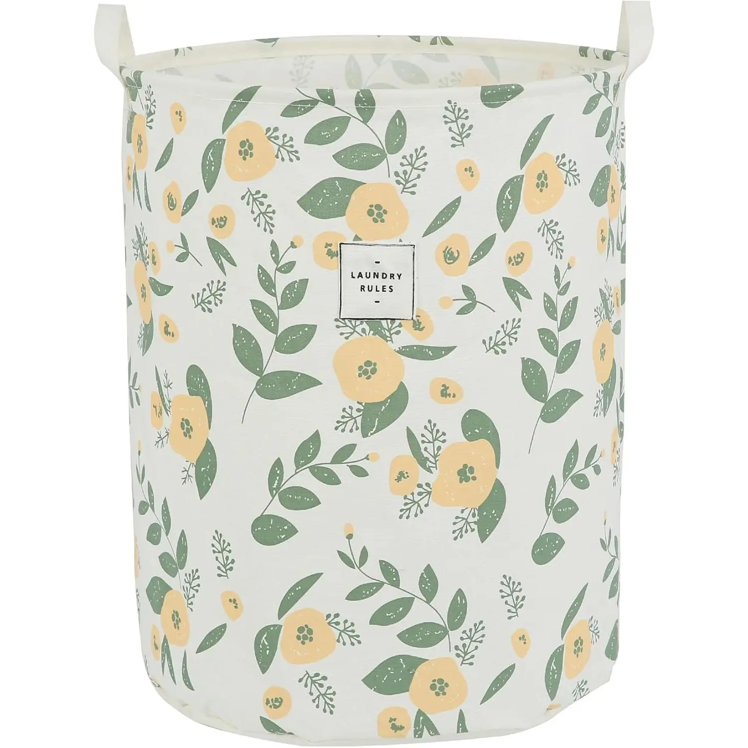 Tall Collapsible Laundry Hamper with Collapsible Frame, Handles, Closure, Waterproof Lining & Floral Print, Large Foldable Portable Storage Basket Bin (Green, Orange)