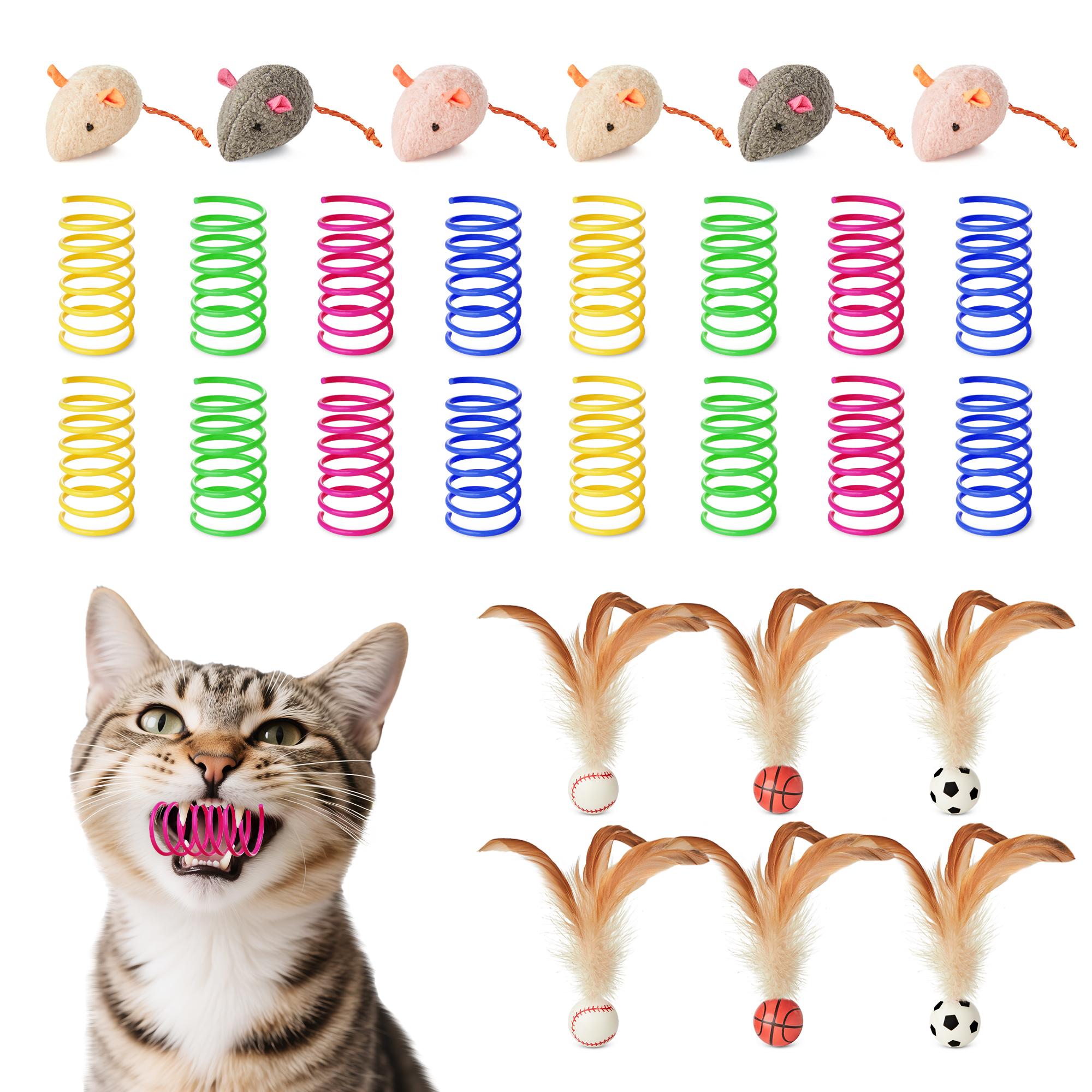 Cat Toys Pack for Indoor Cats, 28PCS Interactive Kitten Accessories with Feather Balls, Mice, Colorful Springs – Starter Kitten Toy Stuff Set, Bored Kitty Must-Have Supplies