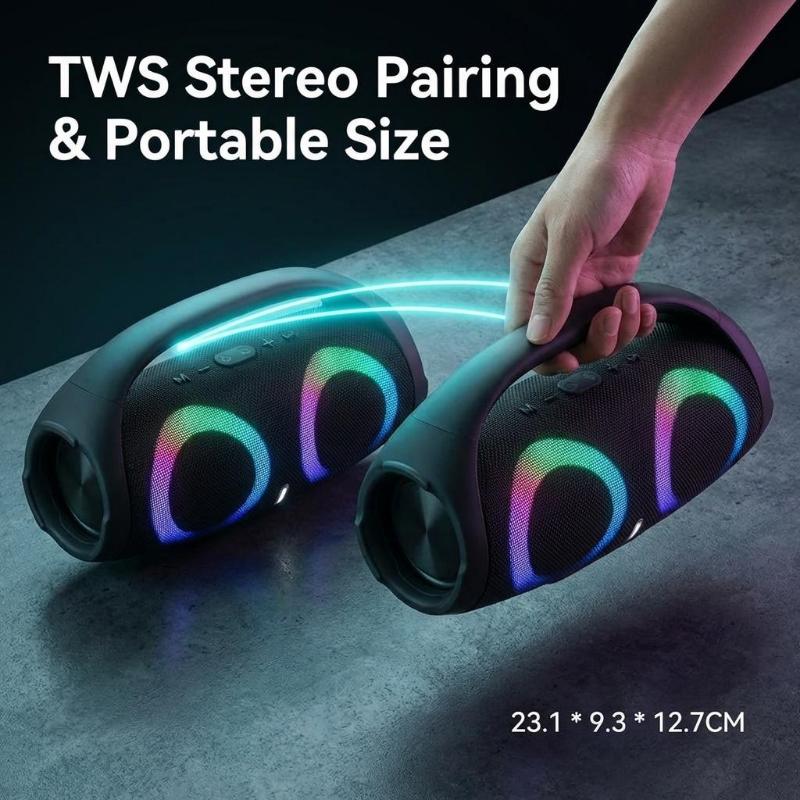 100W high power bluetooth speaker portable RGB colorful light waterproof wireless subwoofer 360 stereo surround TWS FM boombox.