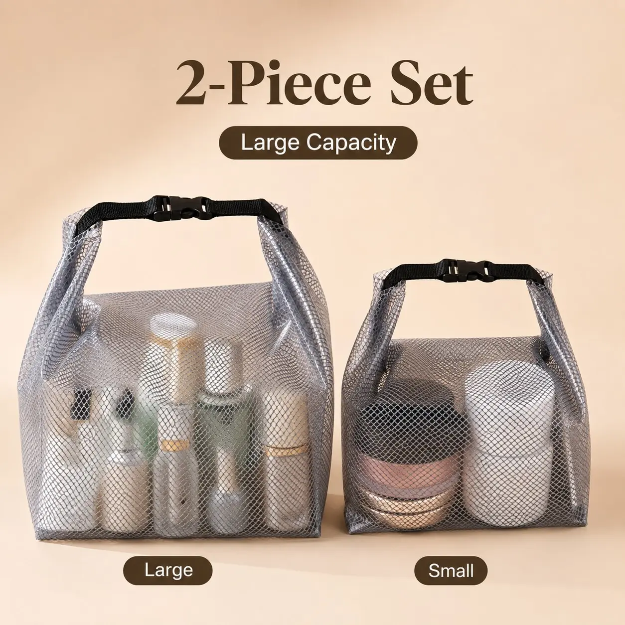 2-Piece Set of Waterproof Mesh Storage Bags, Designed for Swimming and Fitness; Large-Capacity Drawstring Pouch, Unisex; Outdoor Travel Toiletry Bag, Travel Pouches for Toiletries, for Storing Swimming Accessories