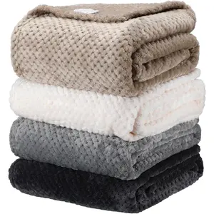 4 Pcs Flanne Fleece Throw Blanket for Bed Couch Large 3D Waffle Textured Soft Blanket Winter Warm Lightweight No Shedding No Pilling Decorative Throw, 50x60 Inch(Neutral Color)