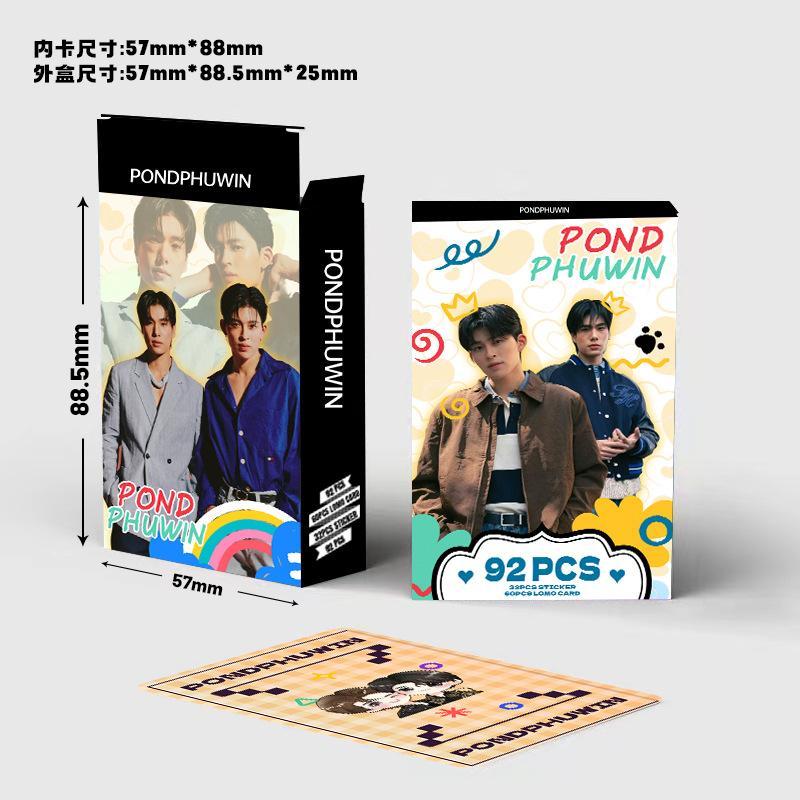 92Pcs/Set Thailand Stars PondPhuwin Laser Lomo Card Pond&Phuwin Characters Small Cards Photocard With Stickers Fans Support Card