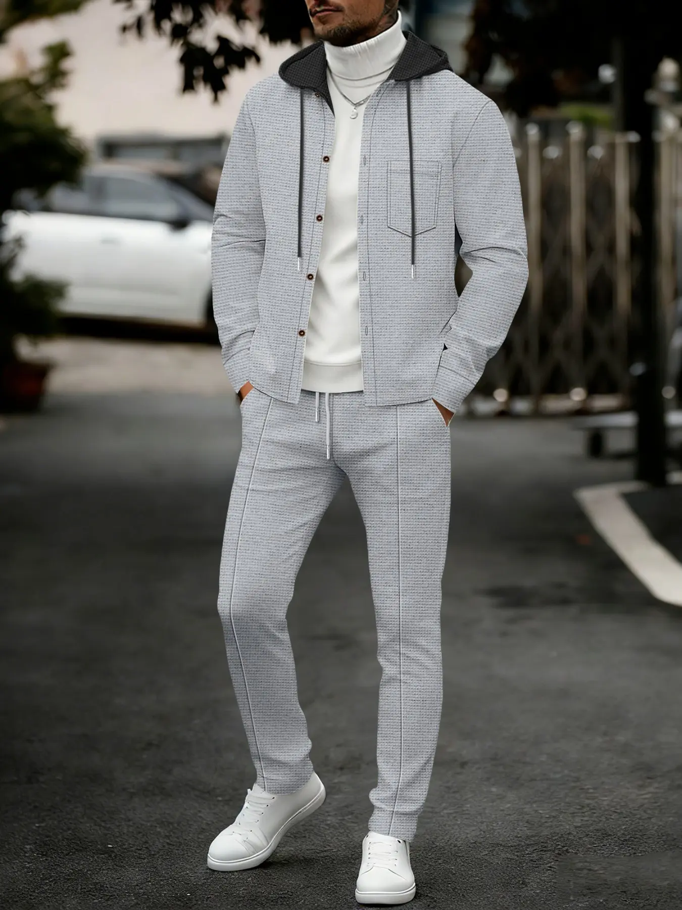 Men's Two-Piece Set, Christmas Gift, Friday, Spring Summer Fall Clothing, Casual Loose Fit Pants, High Waist Blazer