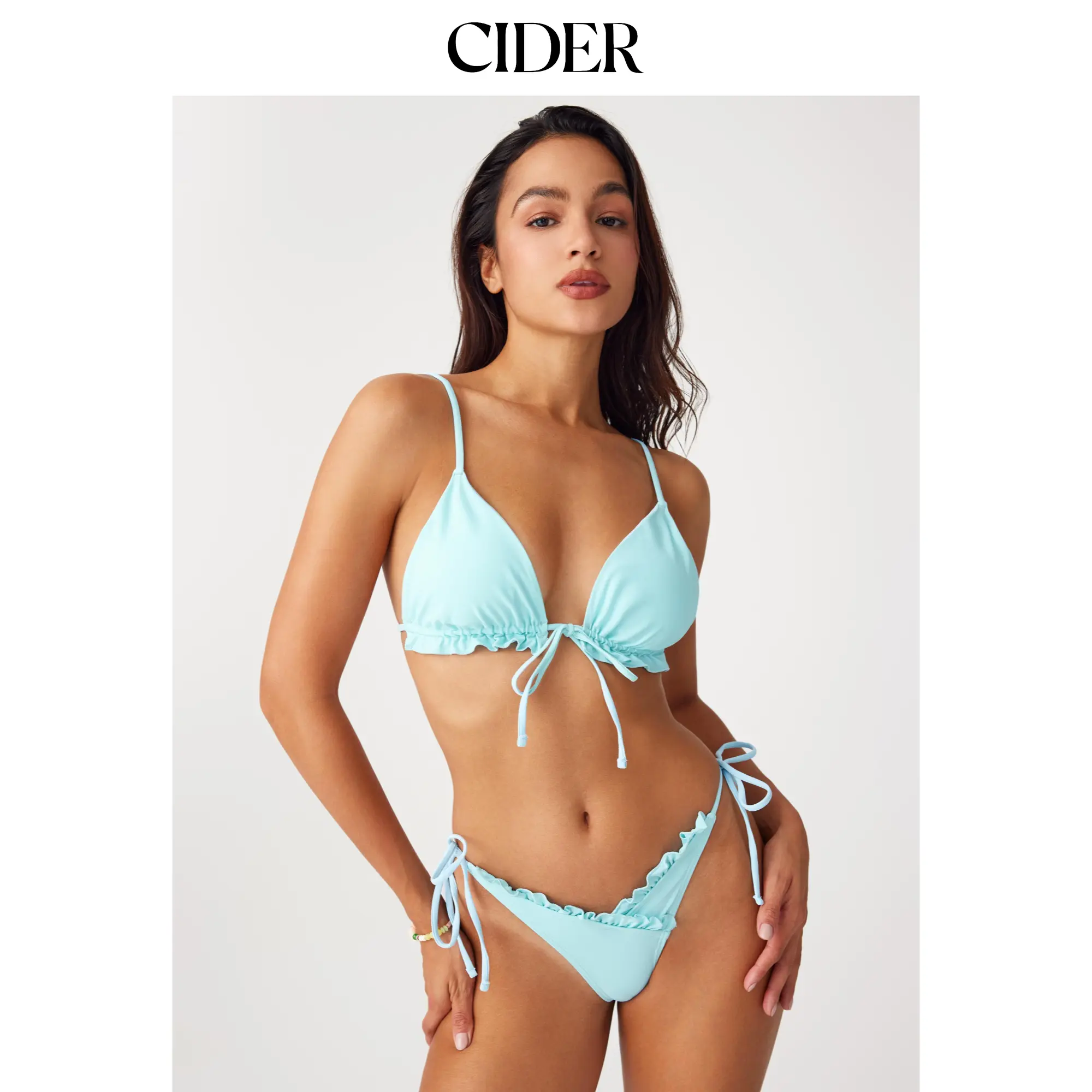 Cider Asymmetrical Ruched Knotted Bikini Swimsuit