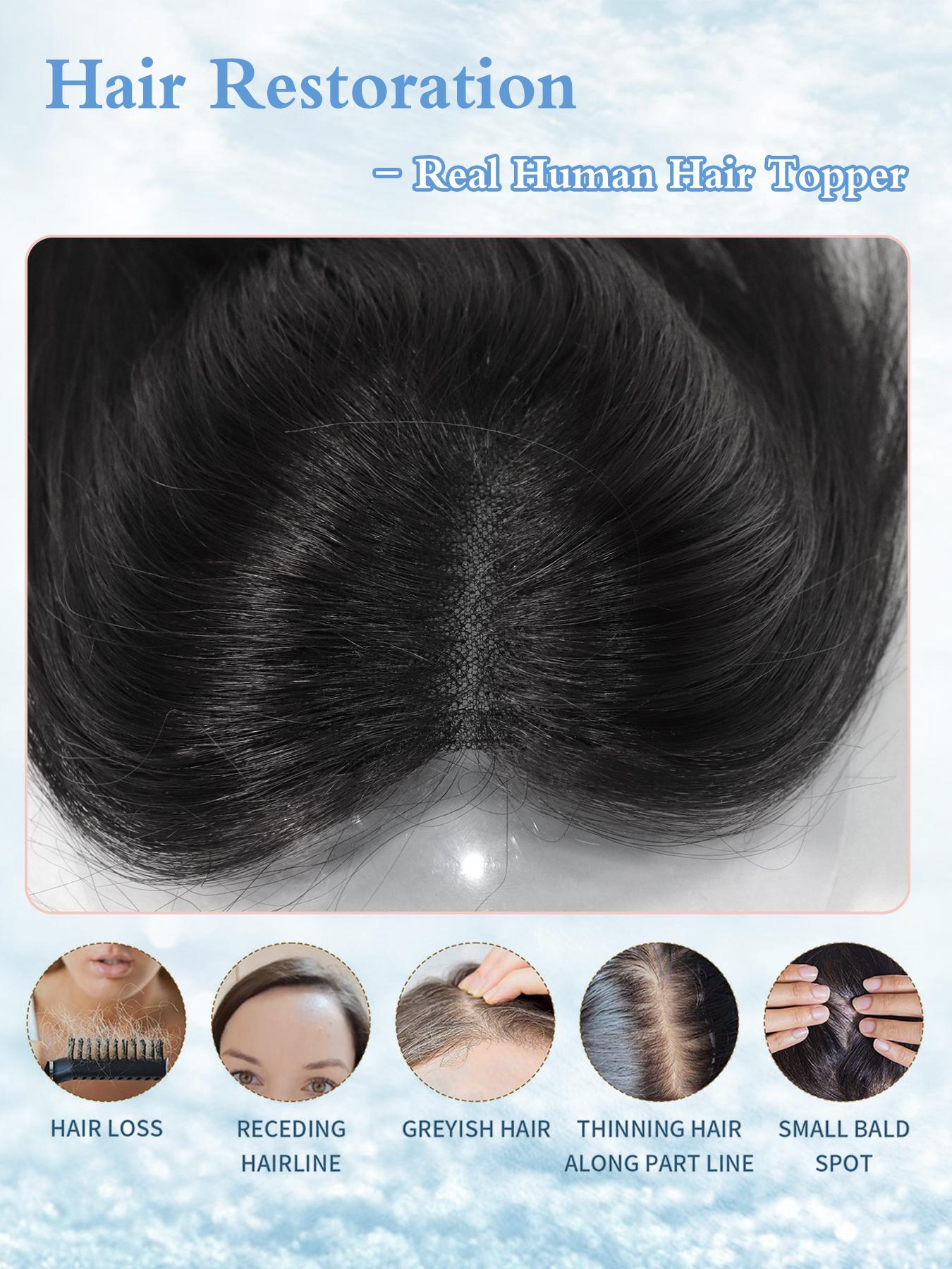 100% Real Human Hair Wig Topper, Natural Looking Hair, Medium Length 16-18 Inches, Lightweight Breathable Lace, Handmade 3x4 Area, Suitable for Women