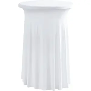 30 inches 32" Highboy Cocktail Round Stretch Spandex Table Cover Table Skirt High Top Tablecloth (30" - 32" Dia x 43", White Skirt)