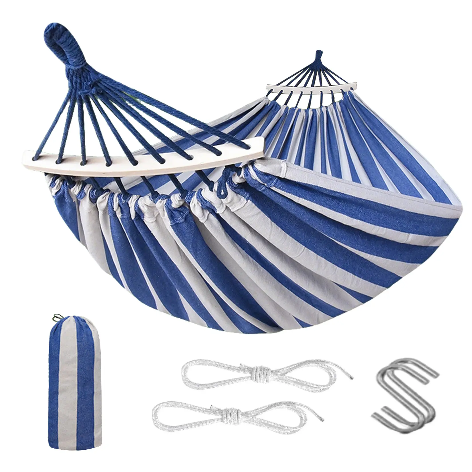 Double Hammock for 2 Adults – 500lbs Heavy Duty Canvas & Wood, Anti-Roll Balance Beams, Portable with Carry Bag & Tree Straps, Ideal for Outdoor Patio, Camping, Beach, Backyard – Oversized, 330x150cm