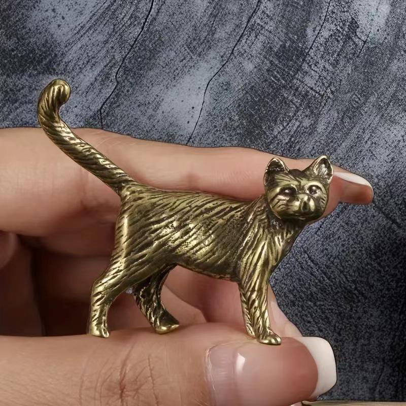 Brass Cat Figurine, 2 Counts Vintage Bronze Finish Handcrafted Animal Design Puppy Sculpture, Perfect Gift Idea for Decorative Home Decor, Ornaments