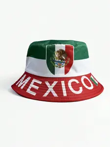 Aesthetic Mexico Lettering Tri-Color Bucket Hat, Vibrant Graphic Print Fisherman Cap, Sporty Fitted Sun Protection Headwear for All Seasons