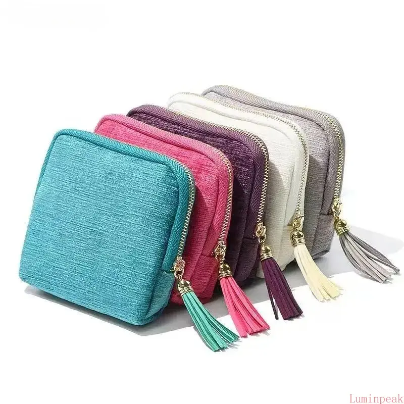 4-Pack Elegant Velvet Jewelry Organizer Roll, Anti-Tangle Travel Bag with 5 Compartments and Tassel Zip, Birthday Gift Idea for Her, Her Gift, Accessory, Lightweight, Travel Pouch
