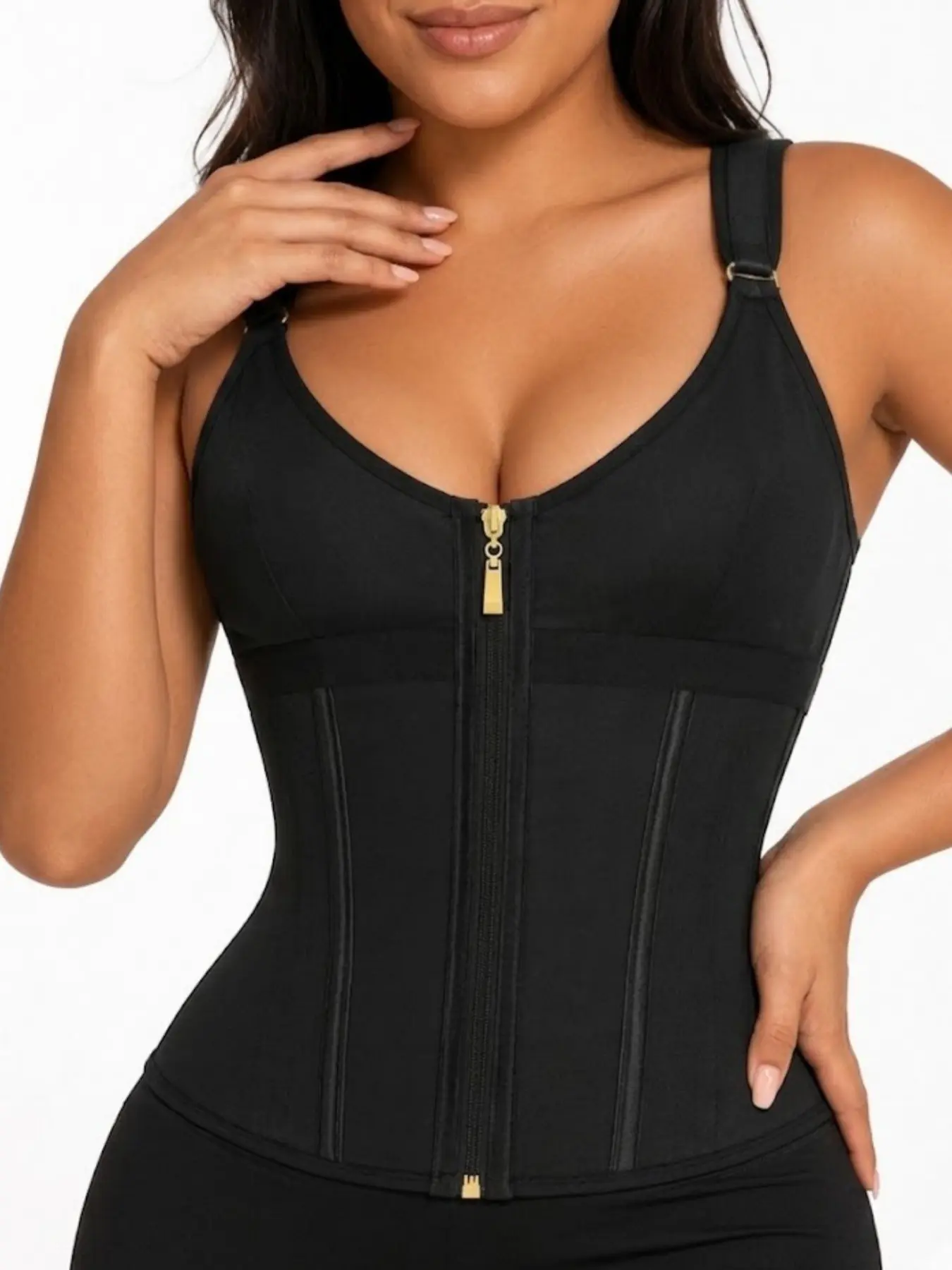 1 Count Women's Solid Color Comfort High Elastic Curve Hugging Compression Waist Trainer Top, Underwear, Adjust Hook Adjustable Shapewear Girdle with Zipper Closure, Fajas, Bust Support Tummy Control Waist Cincher, Suitable for Daily Wear & Yoga
