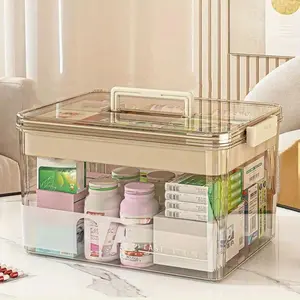 Clear Medicine Storage Box with Handle,  Large Capacity Plastic Pills Box, Household Portable Sundries Organizing Storage Box, Home Organizer, Durable Plastic Organizers, Clear Storage Bins, Clear Containers