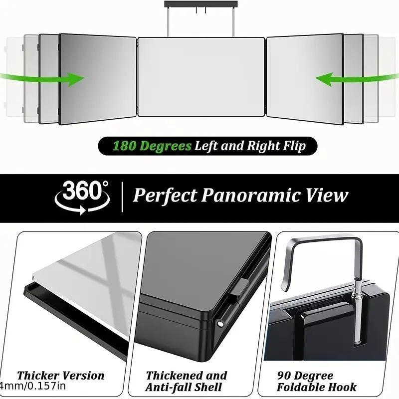 Extendable Tri-Fold Makeup Mirror, Portable Hanging Cosmetic Mirror for Hair Styling & Shaving, Best Birthday Gift for Men & Women