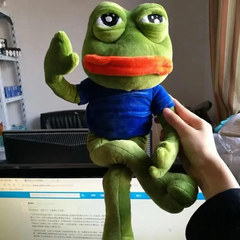 45cm Pepe The Frog Plush Toy Sad Meme Frog Stuffed Animal Soft Funny Peluche Cute Kawaii Hugging Pillow Home Decor Gag Gift