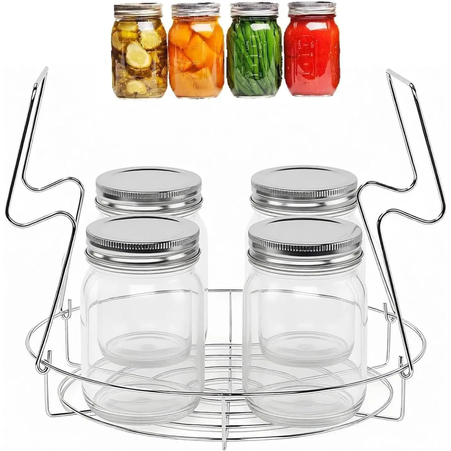 Stainless Steel Canning Jar Lifter, Water Bath Canner Rack with Folding Legs, Stainless Steel Canning Rack Holds 8 Pint or 7 Quart Jars, For Regular Wide Mouth Mason Jars Ball Jars