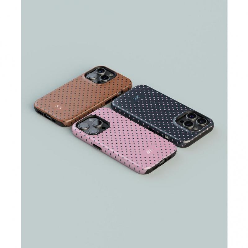 Personalized Polka Dot Monogram Phone Case – Custom Initials Cover for iPhone 17, 16, 15, 14, 13, 12, 11, X, Samsung, and other series models.| Cute Spotty Aesthetic Gift for Her