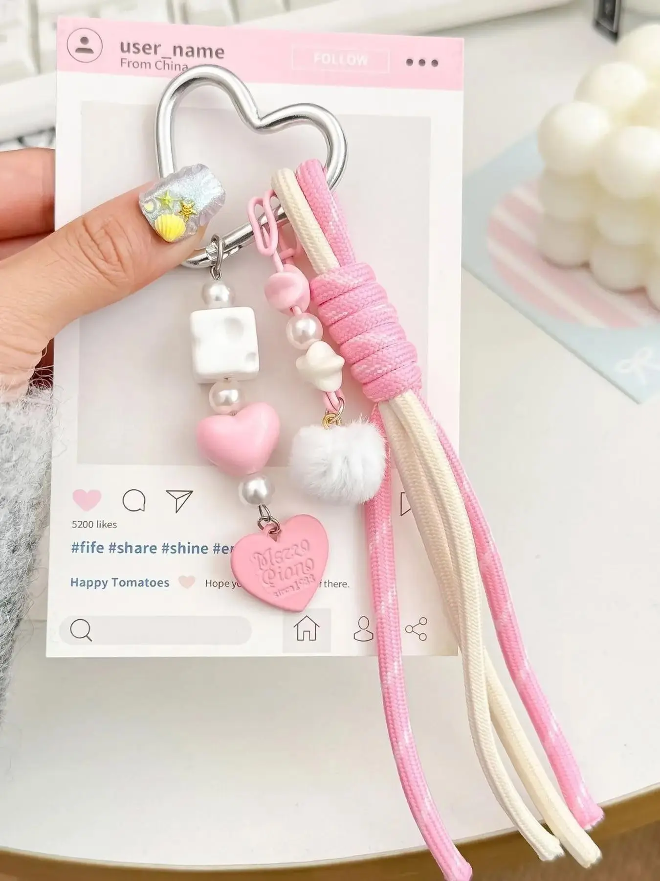 Y2K Pastel Heart Metal Carabiner Tassel Combo, Boho Style Colorblock Pendant, Back to School Birthday Gift for Teen Girls
