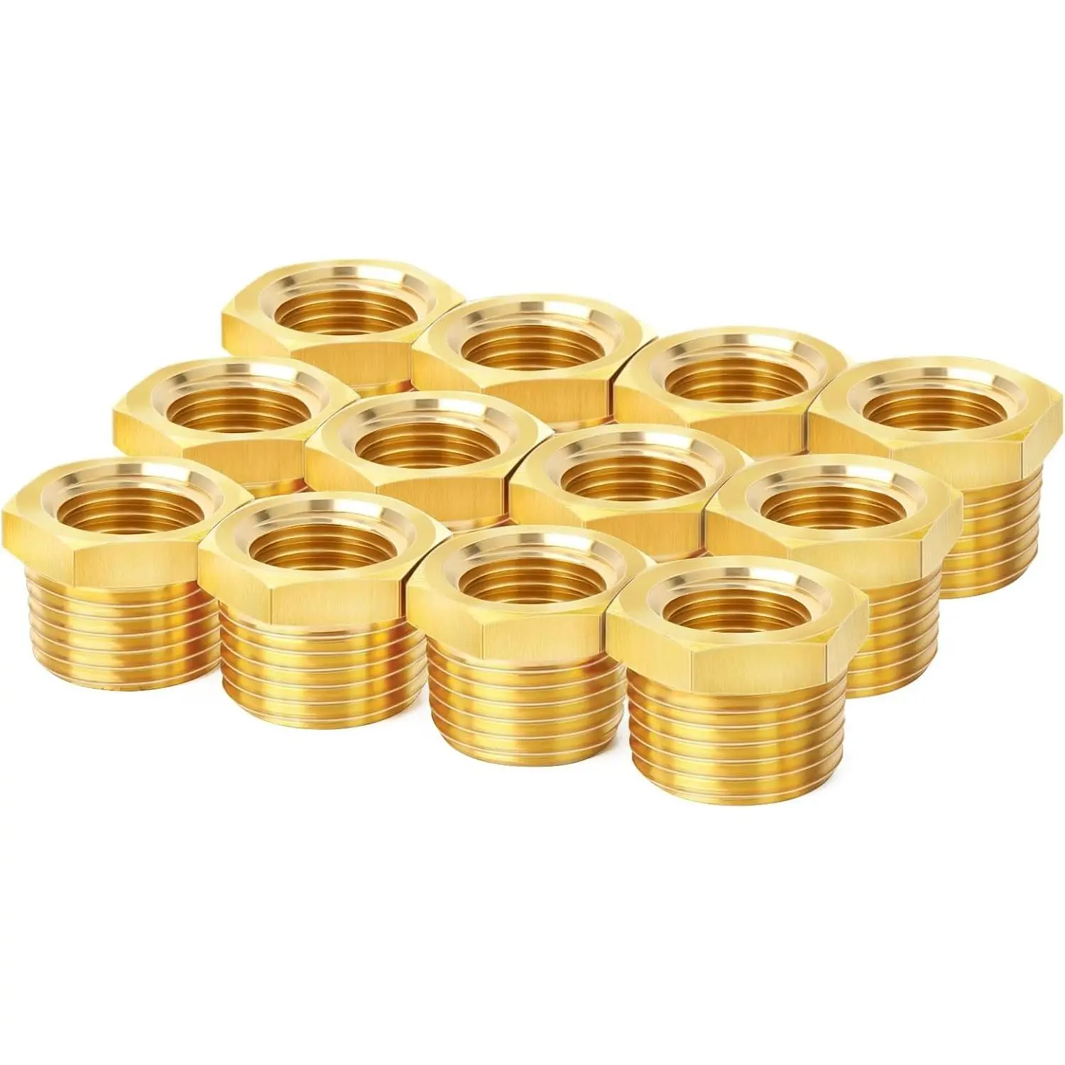 Brass Pipe Fitting, Reducer Hex Bushing 1/2" NPT Male x 1/4" NPT Female Thread Adapter(12-PACK)
