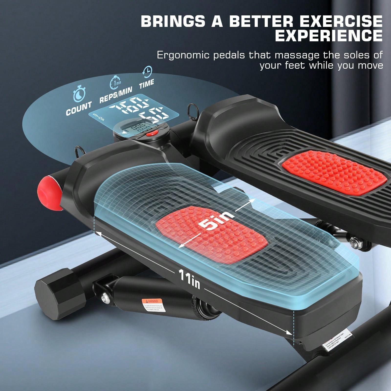 Mini Stepper with LCD Monitor & ResistanceBands for Full Body Cardio Exercise at Home FitnessEquipment Pedal Exerciser ab workout machine