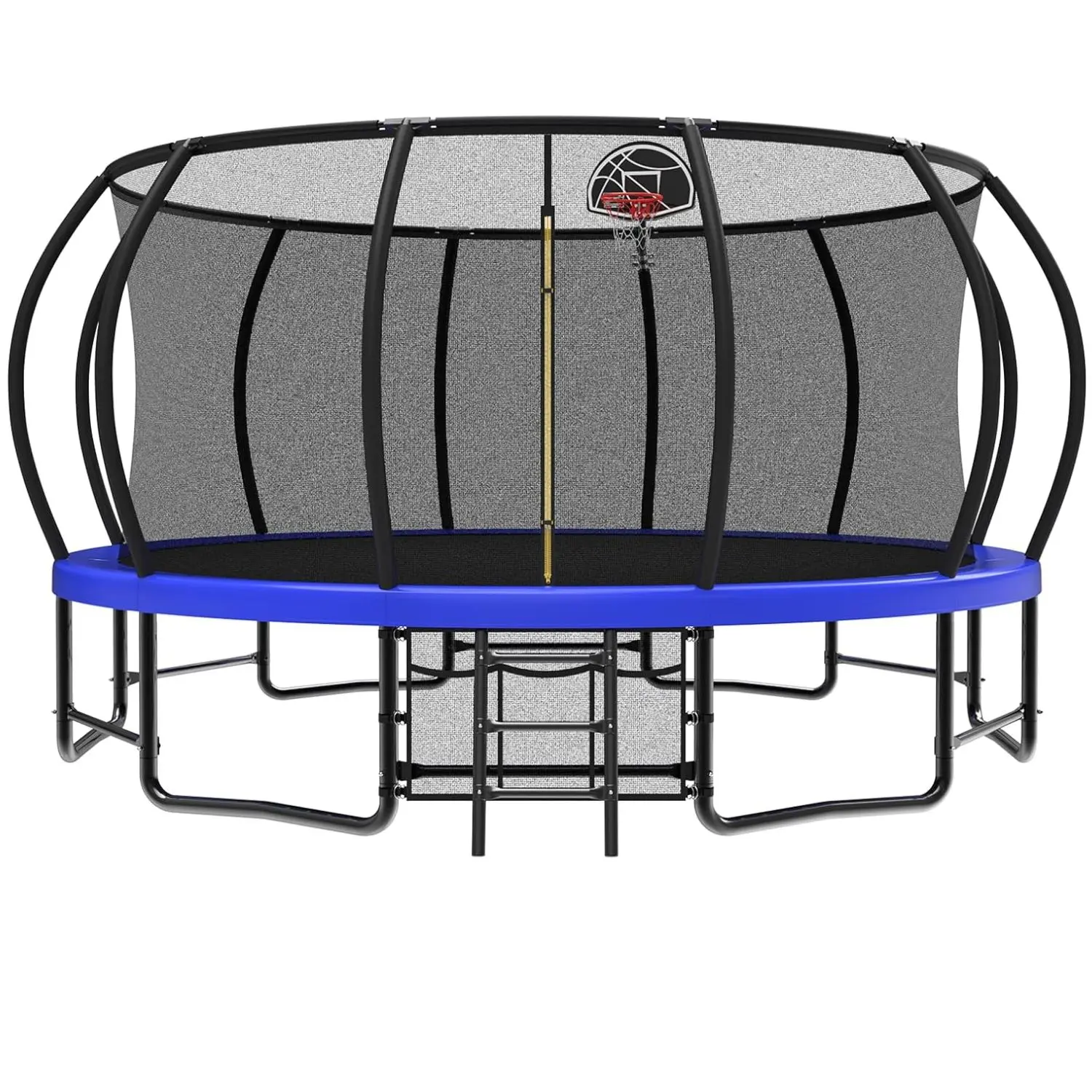 15FT Pumpkin Trampoline for Family, Curved Poles Recreational Trampoline with Curved Shape, Safety Enclosure Net, Basketball Hoop, Includes Storage Bag for Bouncing Fun