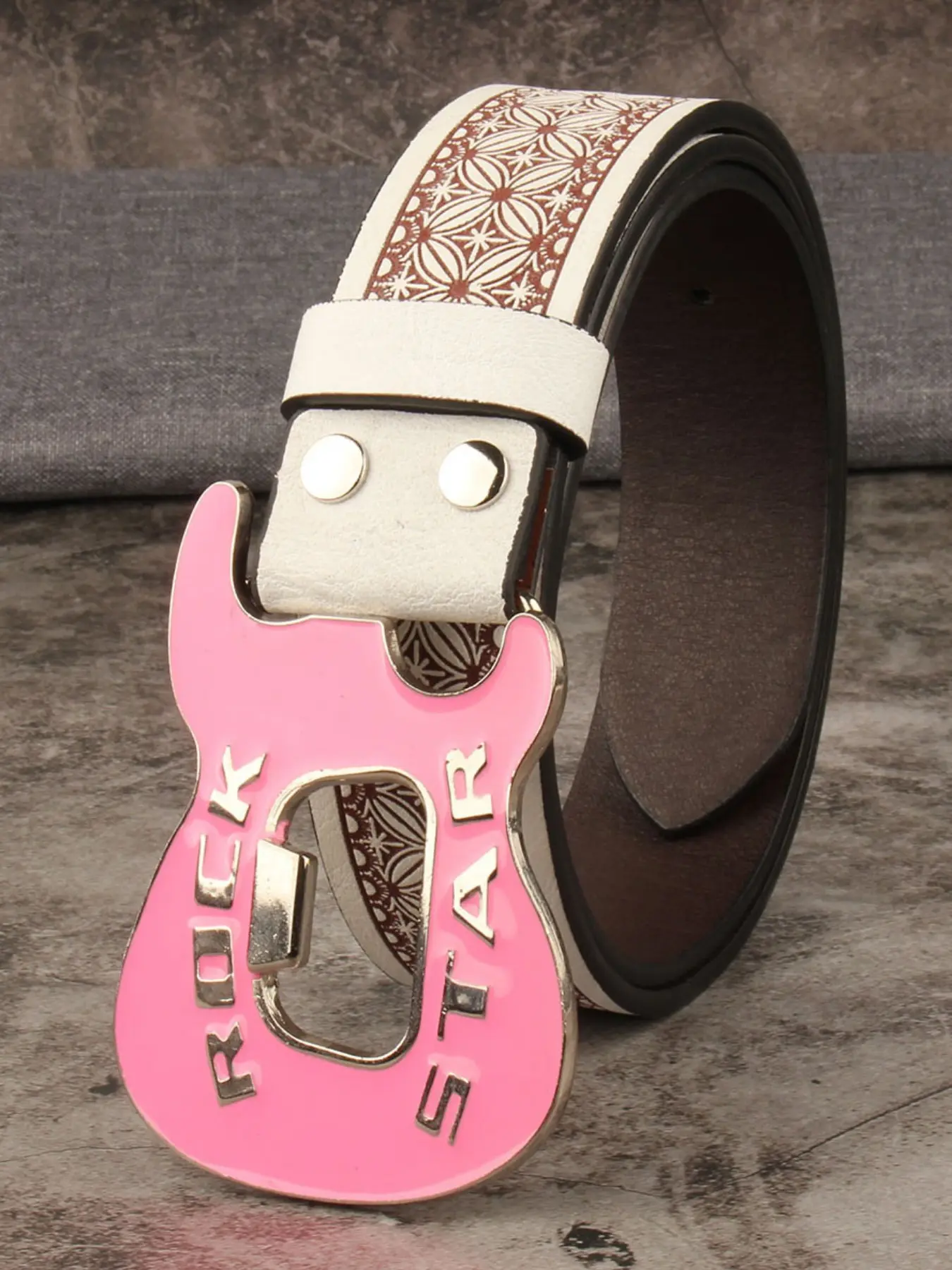Rock Punk Retro Style Guitar Buckle Belt, Bottle Opener Shape Buckle, Adjustable Length, Unisex, Ideal for Street Music, Parties, Daily Wear