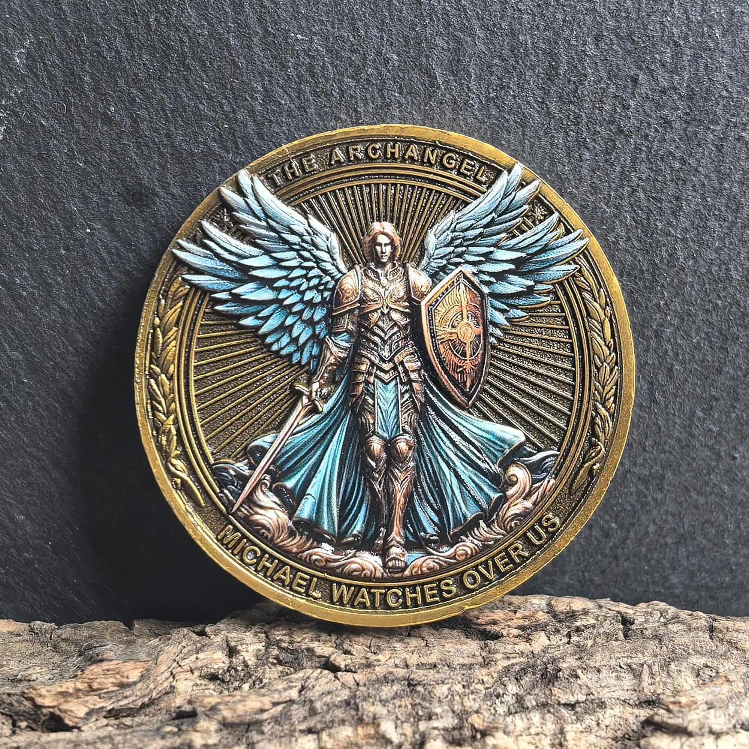 2pcs The Archangel Michael Watches Over Us Challenge Coin - Psalm 91:10-11 Inspirational Collectible Coin