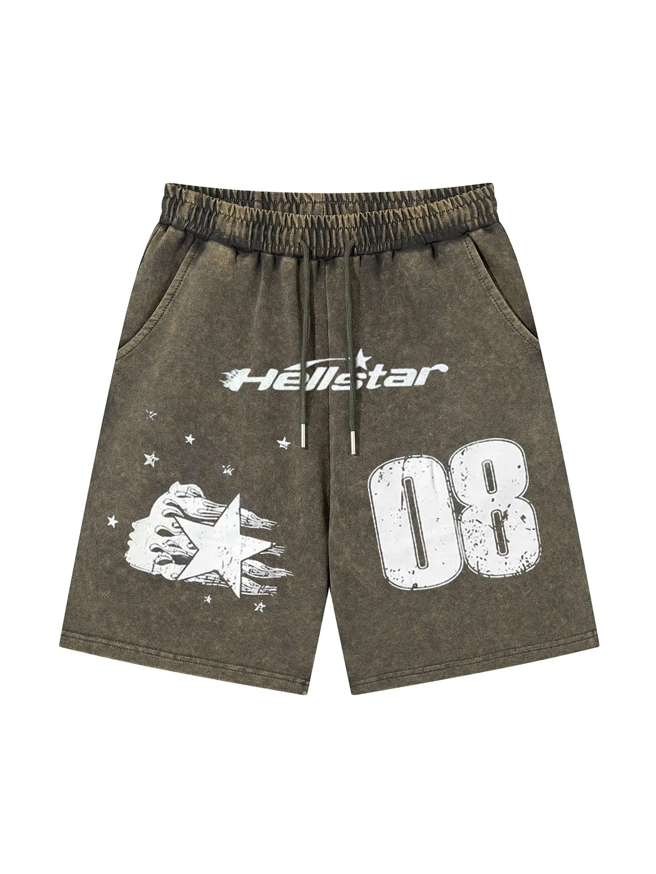 Men's Summer Trendy Casual Gym Shorts, Vintage Dark Street Style, Tie-Dye Letters and Stars, Flame Design, New Fashion