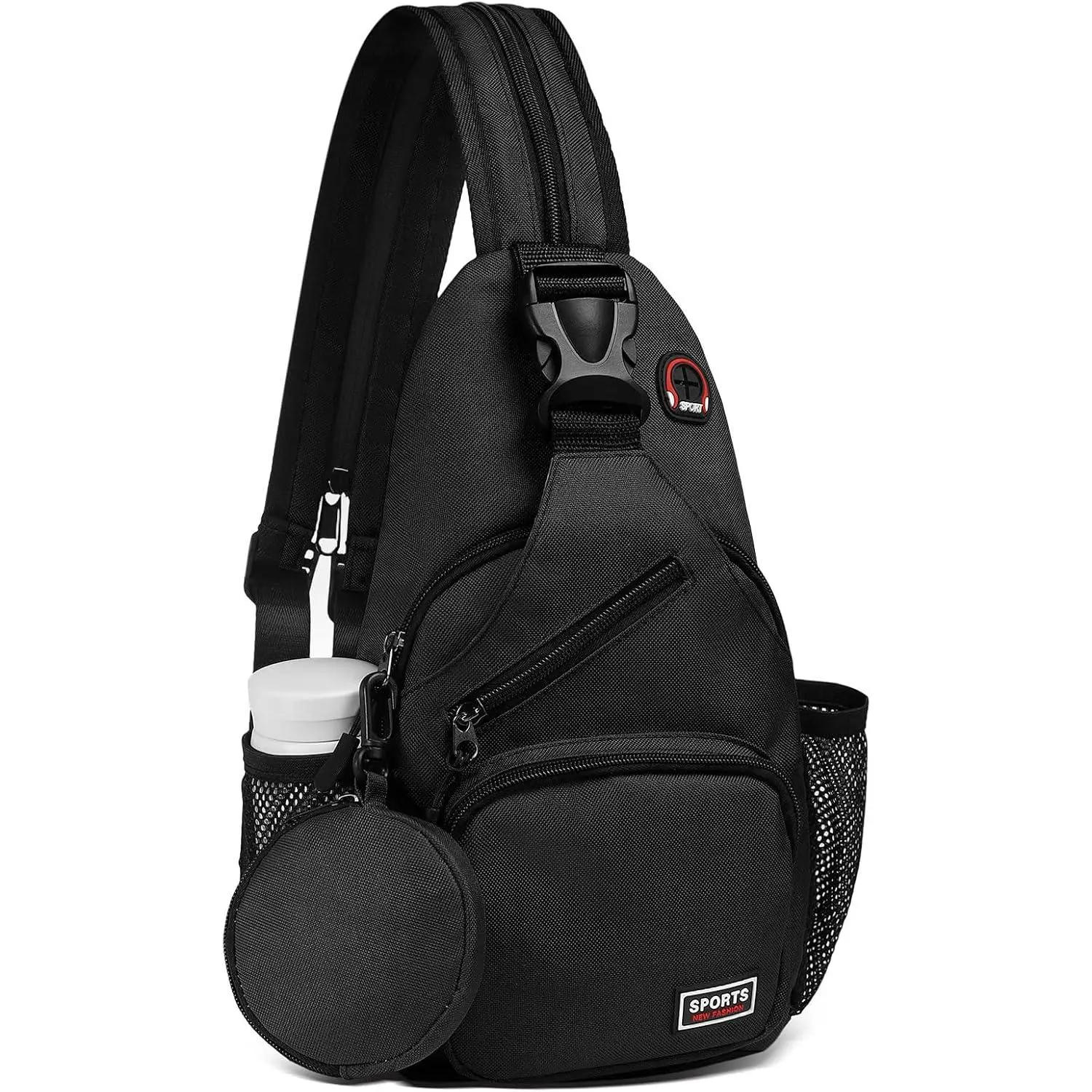 Women's Convertible Sling Bag - 7.9" Tablet-Compatible, Crossbody Mini Backpack with Pocket & Headphone Jack, Casual Travel Pack for Men, Black