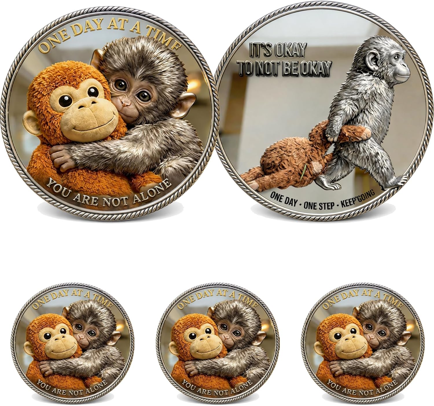 Emotional Support Monkey Coin, Punch Monkey Challenge Coin, It's Okay to Not Be Okay Token, Inspirational Punch Monkey Pocket Coin Gift for Mental Friendship, Anxiety Comfort (3 PCS)