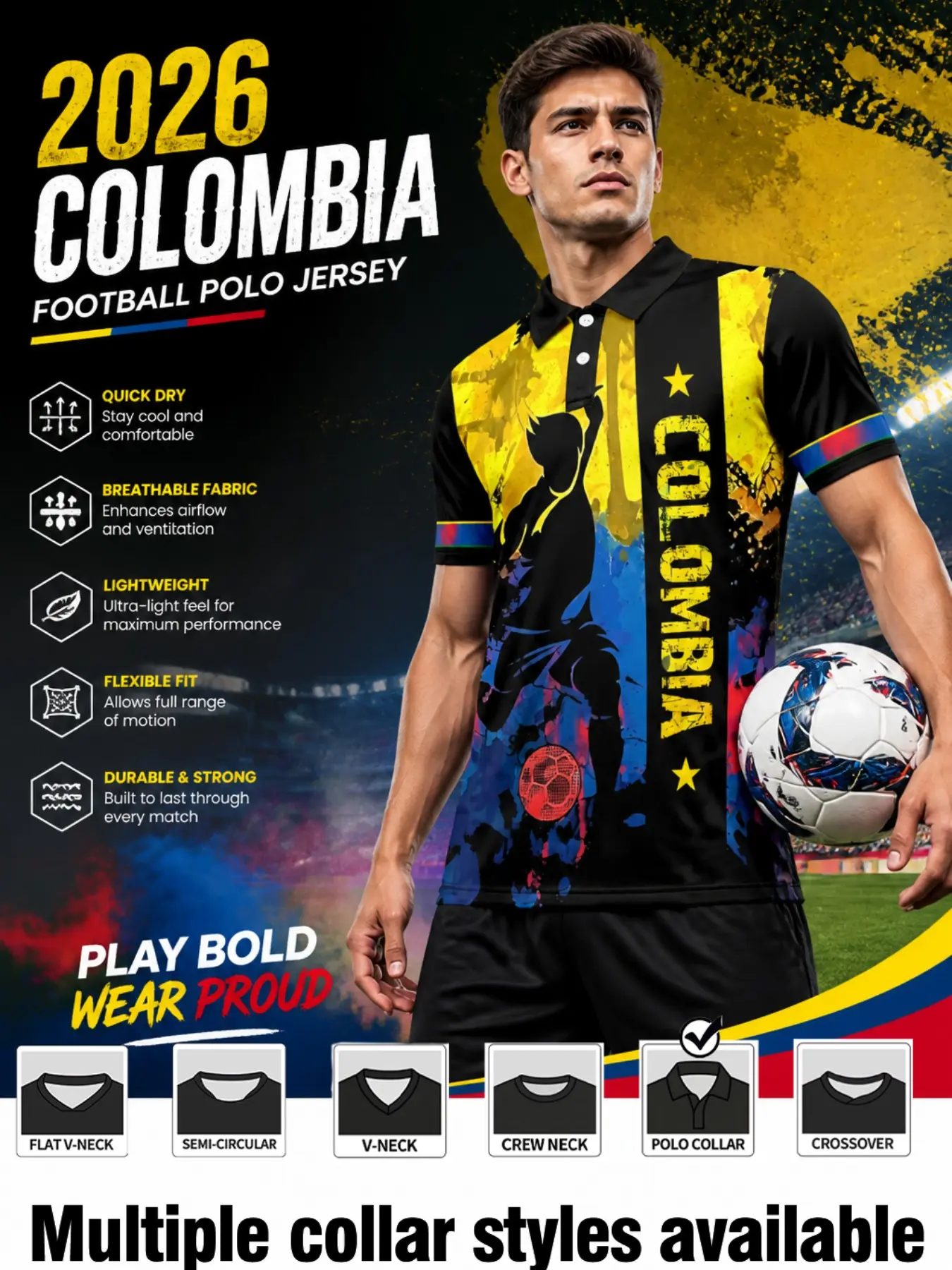 Men's Columbia Sport Short Sleeve Jersey, All-Over Print, Slim-Fit, Casual Streetwear, Football Fan Apparel, Comfortable Daily Wear