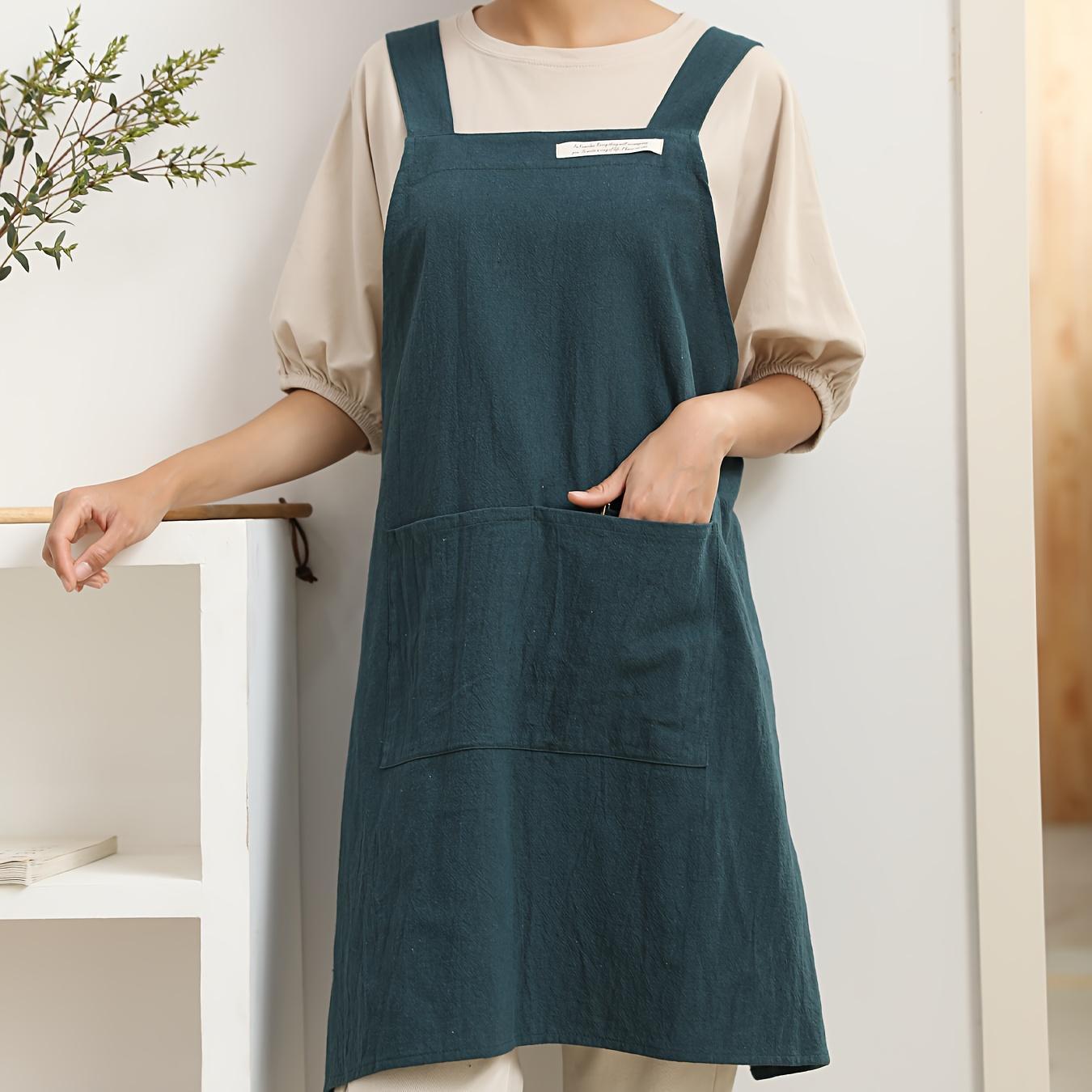 A Single Piece of Apron with Pockets, Featuring Cross-Back Straps, Suitable for Chefs, Gardening, Cooking, Baking, Florists, Painting, Baristas, And As Workwear