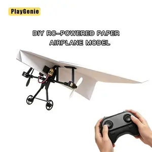 Play Genie Power-Up RC Paper Airplane Kit with Gyro Stabilizer DIY Electric Remote Control Plane with Dual Propellers, Lightweight Foldable Flying STEM Toy for Kids & Adults, Perfect Birthday Gift