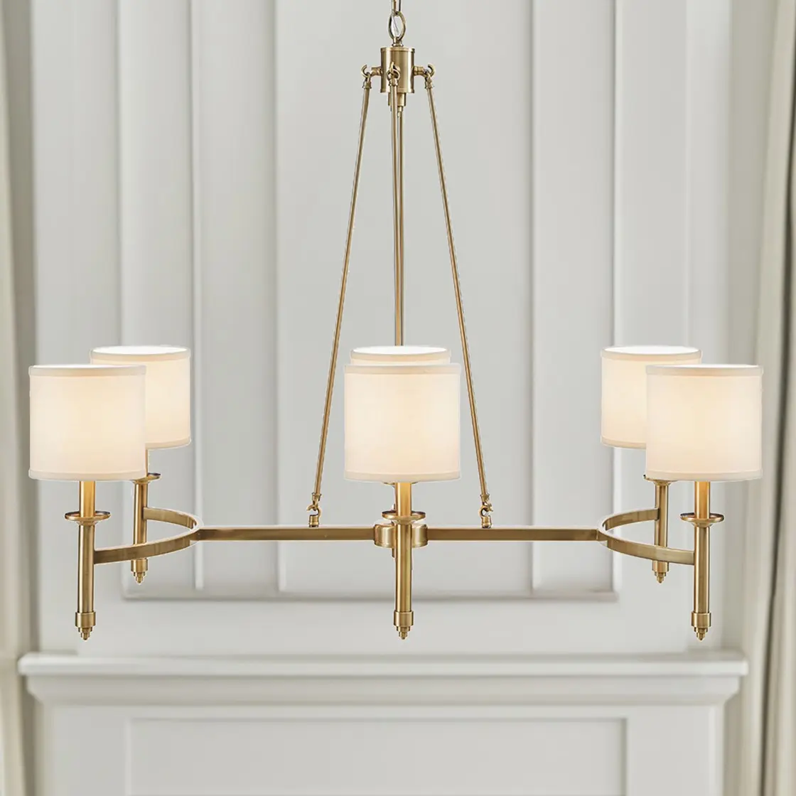 ARCH 6-Light Chandelier with Fabric Drum Shades Antique Gold Finish Modern Farmhouse Pendant Light Fixture for Dining Room Living Room Kitchen Island Hallway Entryway Ceiling Lighting Decor, Home Furniture and Household Product Search Terms