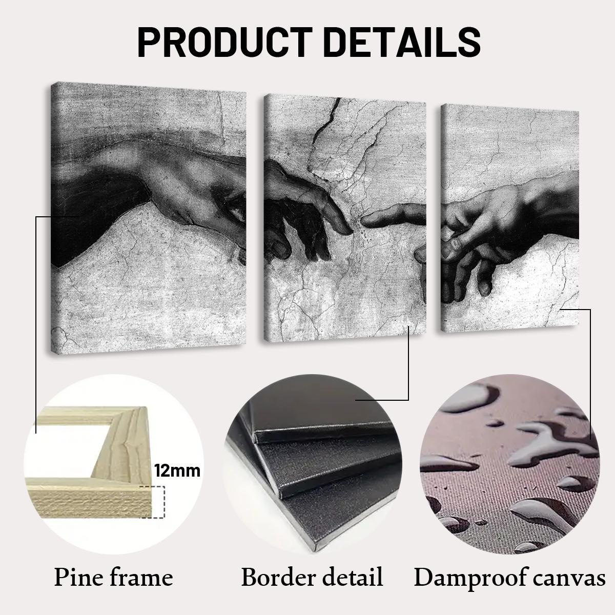 Wooden Framed Canvas Painting, 3 Counts/set Hand Pattern Wall Art, Modern Art Wall Decoration, Home Decoration Canvas Prints Poster, Solid Wooden Frame, Artistic, Universal Aesthetic