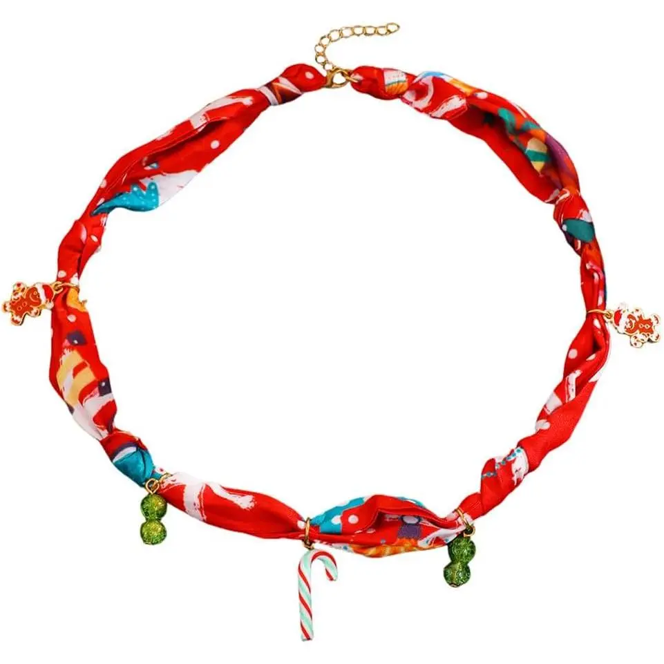 Scarf Necklace with  Pendant Bandana Necklaces Choker Christmas Xmas Tree Santa Claus  Candy Necklace for Women Trendy