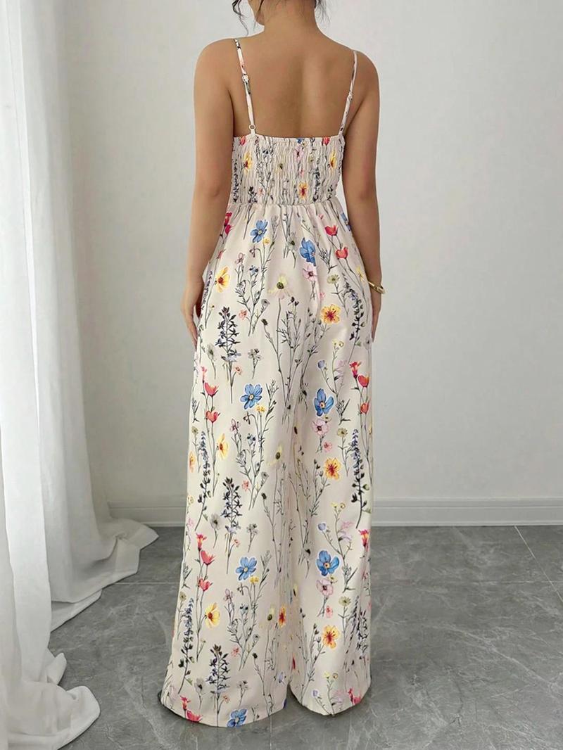 Women's Floral Print   Wide Leg Jumpsuit, Casual Comfy Jumpsuit, Boho Casual Sleeveless Jumpsuit for Beach Holiday Vacation, Ladies Clothes for Summer, Womenswear
